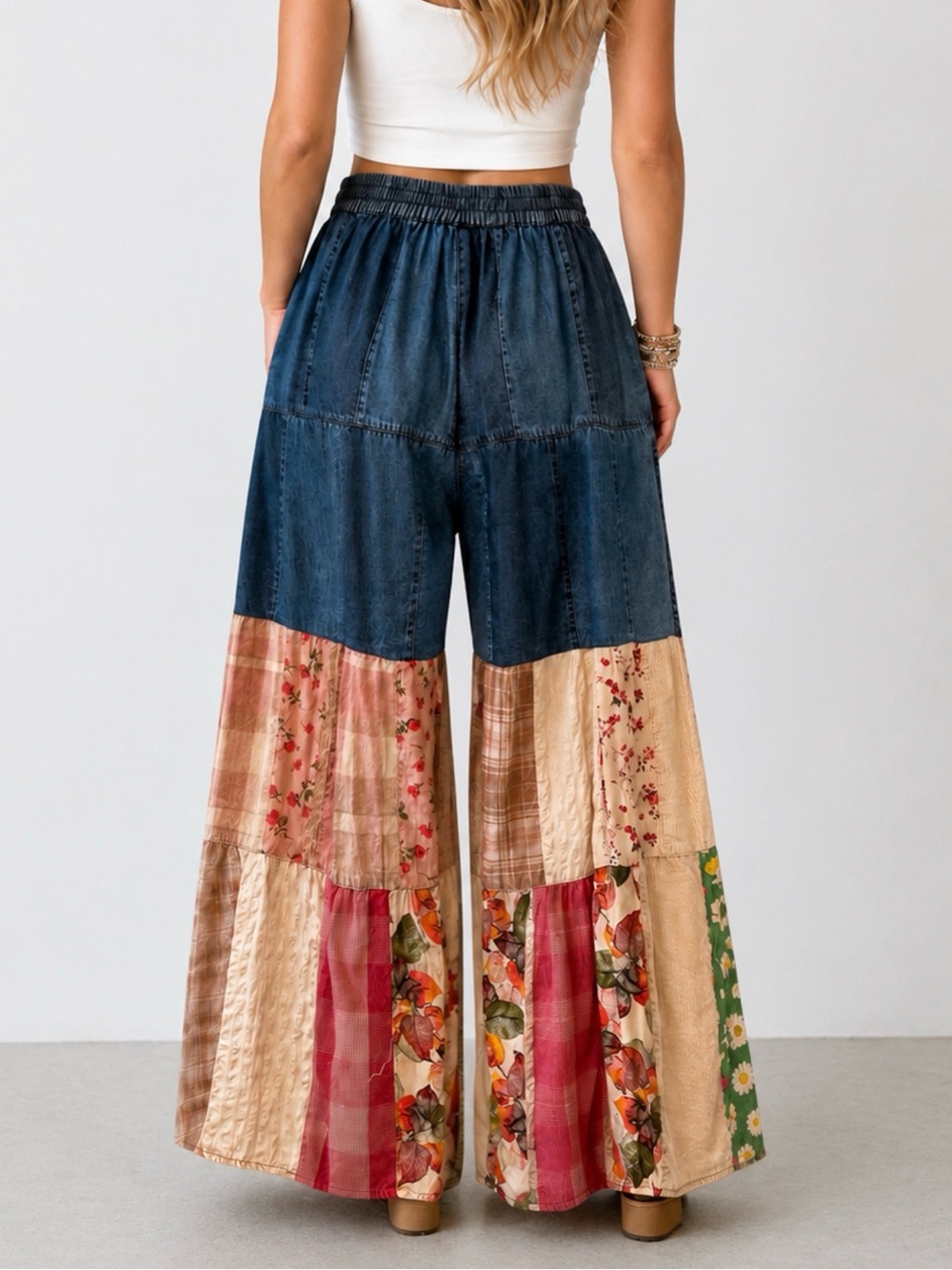 NEW YOUNG THREADS: “The MIA” Patchwork full wide length pants - Picture 2 of 4